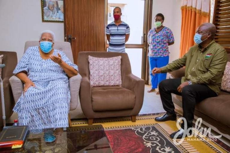 John Mahama Pays Visit Mother Of Late Amissah-Arthur, Receives Her Blessings For Victory: Photos